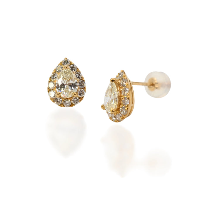 18K Yellow Gold & Diamond Teardrop Stud Earrings