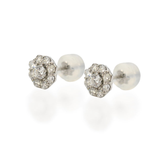 18K Platinam & Diamond Flower Stud Earrings