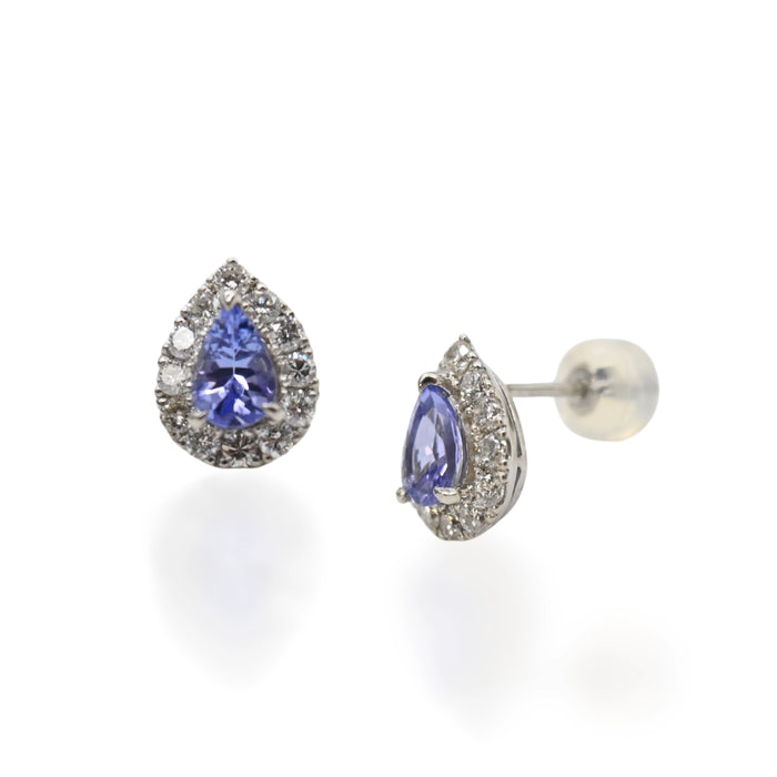 Tanzanite & Diamond Teardrop Stud Earrings
