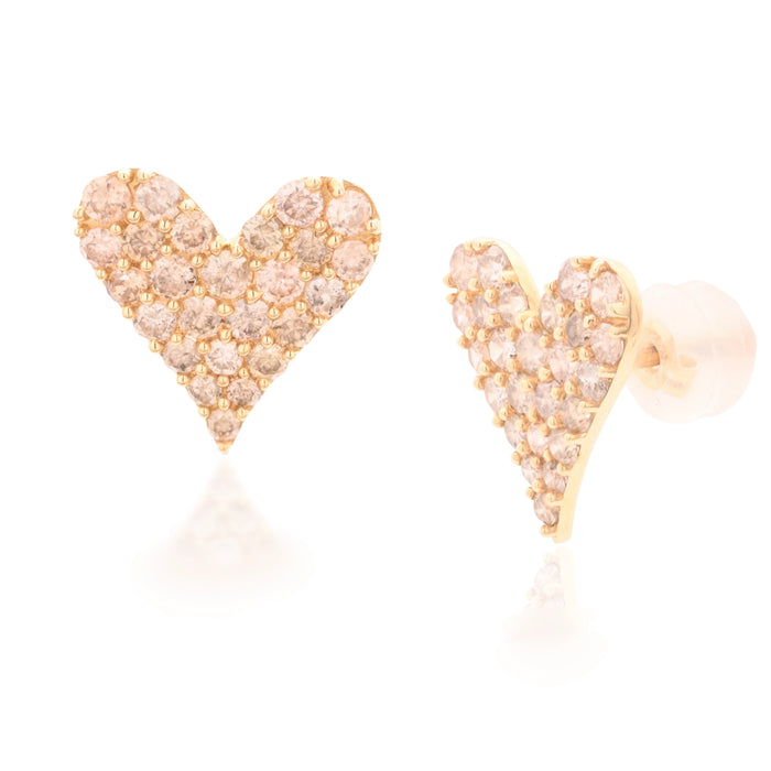 18K Yellow Gold Big Heart Diamond Cluster Stud Earrings