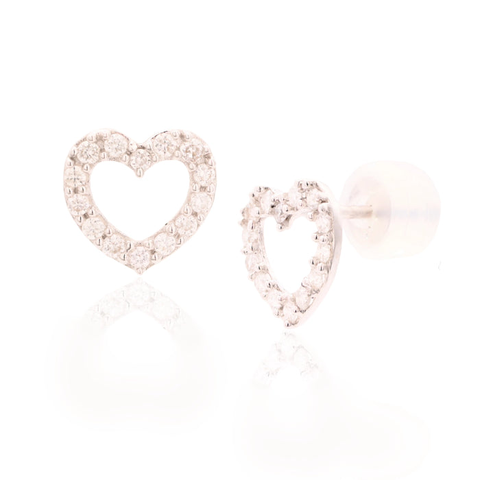 18K White Gold & Diamonds Open Heart Stud Earrings
