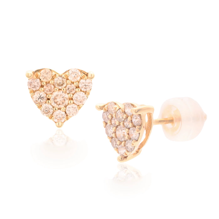 18K Yellow Gold & Diamonds Heart Cluster Stud Earrings