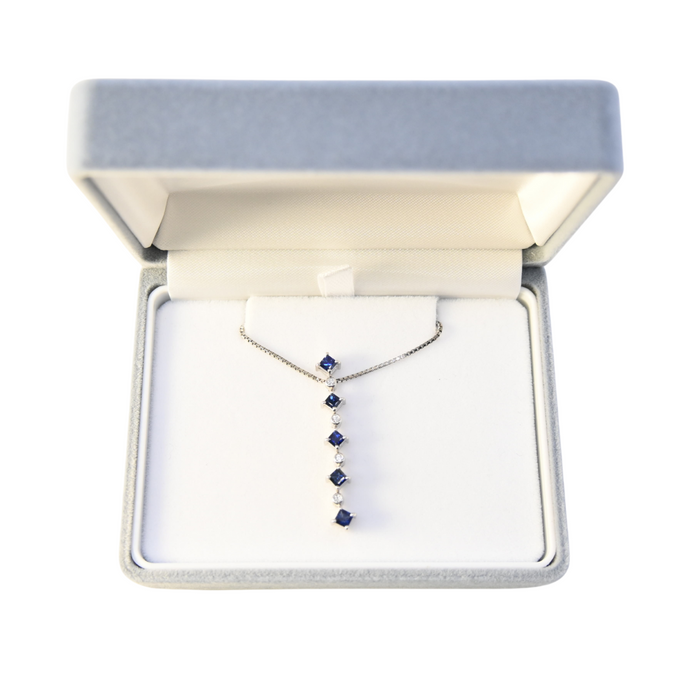 Natural Sapphire Princess Cut Necklace with Diamonds