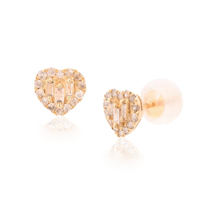 18K Yellow Gold & Diamonds Heart Pavé Stud Earrings
