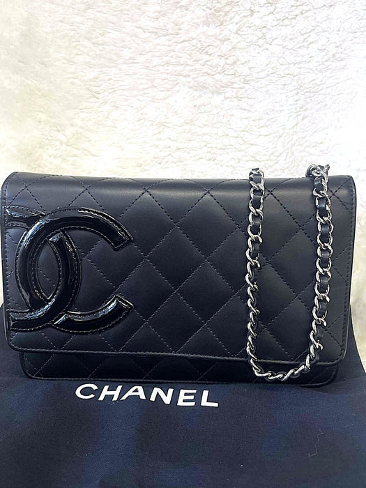 CHANEL Cambon Line Black Wallet on Chain RANK A