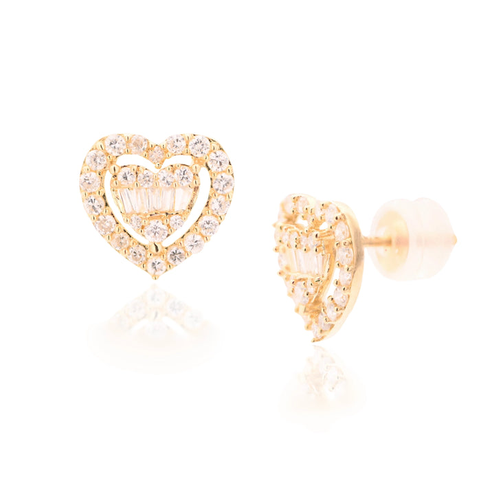 18K Yellow Gold & Diamonds Double Heart Pavé Earrings