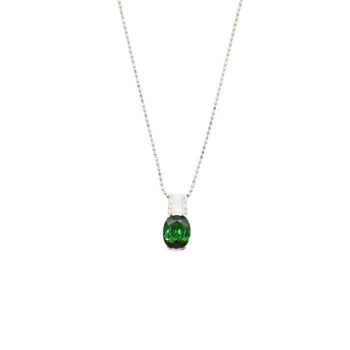 Natural Green Tourmaline Pendant with Diamonds