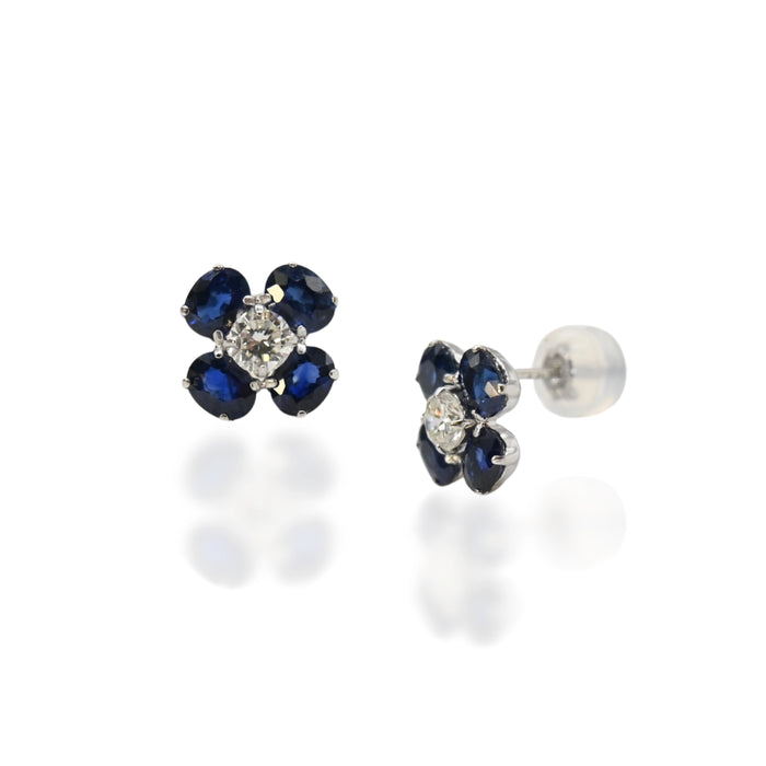 Sapphire & Diamond Four-Leaf Clover Stud Earrings