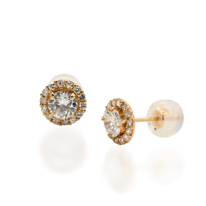 18K Yellow Gold & Diamond Sunflower Stud Earrings