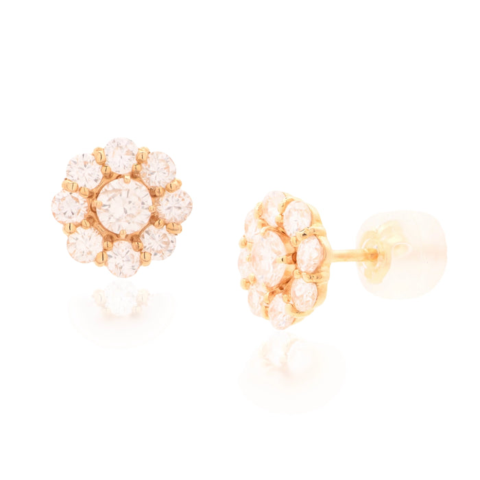 18K Yellow Gold & Diamond Flower Stud Earrings