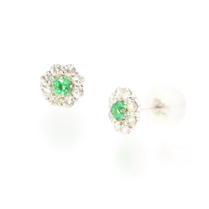 Diamond &  Emerald Flower Stud Earrings