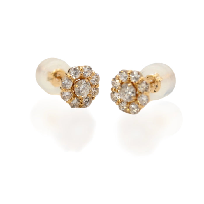 18K Yellow Gold & Diamond Flower Stud Earrings