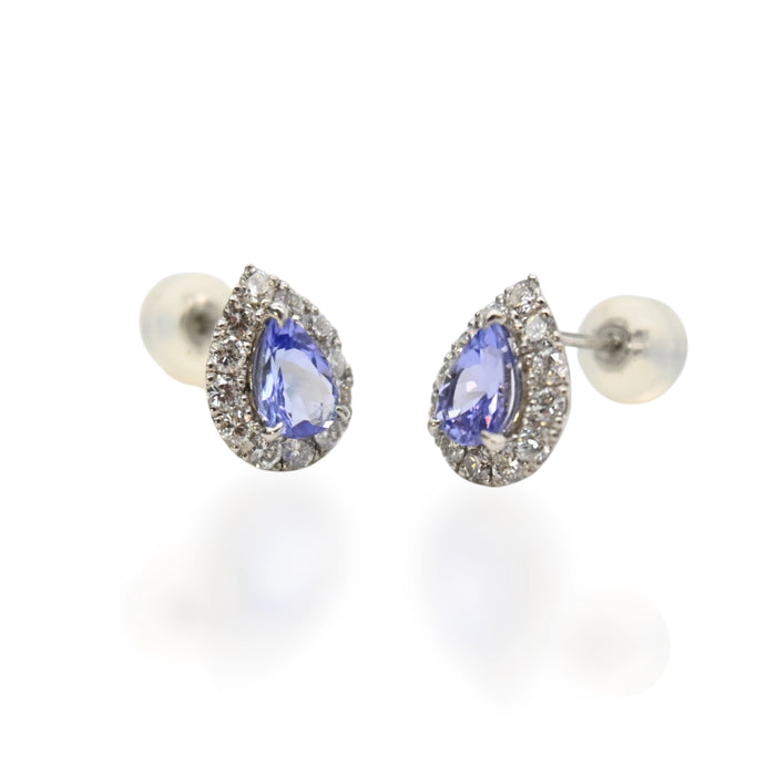 Tanzanite & Diamond Teardrop Stud Earrings