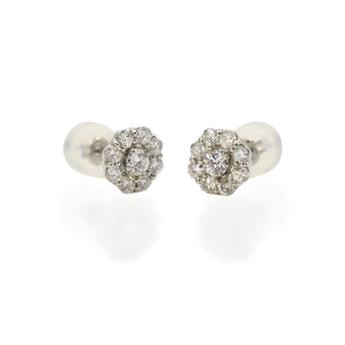 18K Platinam & Diamond Flower Stud Earrings
