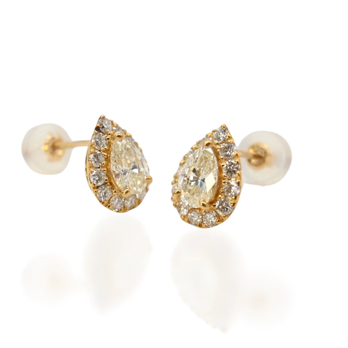 18K Yellow Gold & Diamond Teardrop Stud Earrings