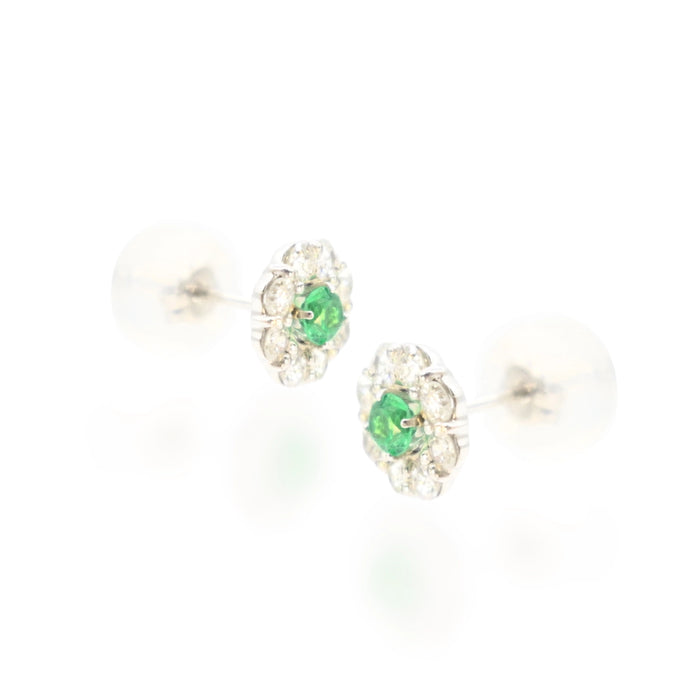 Diamond &  Emerald Flower Stud Earrings