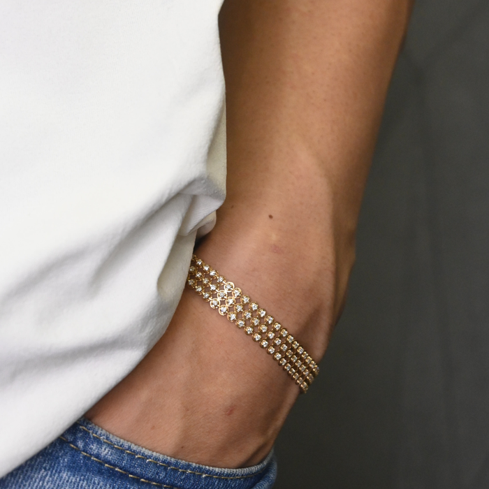 18K Yellow Gold Triple-Row Diamond Tennis Bracelet