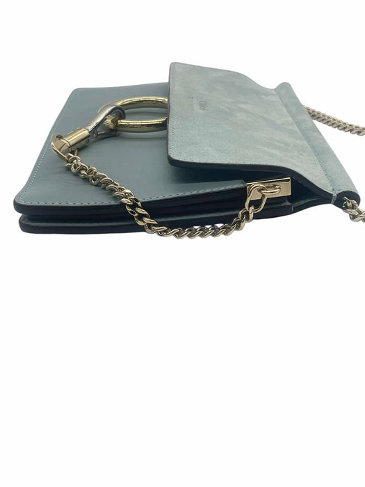 CHLOE Faye Suede Blue Chain Shoulder Bag　　RANK AB＋