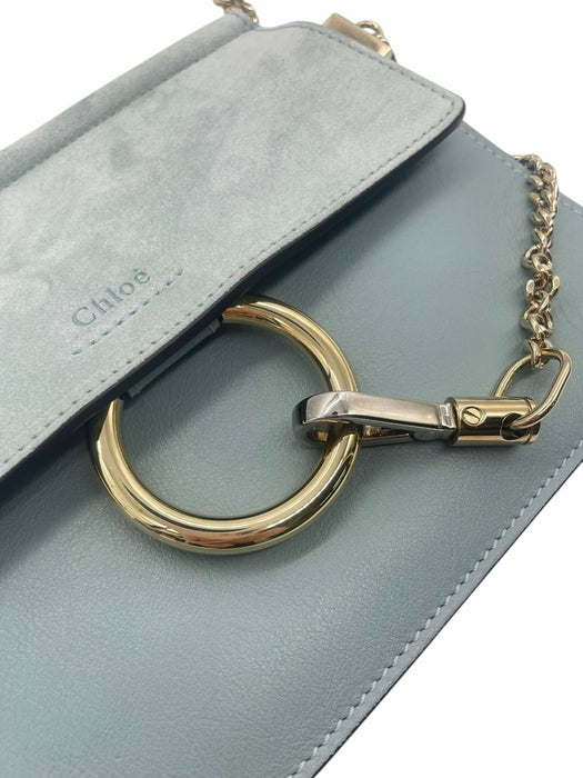 CHLOE Faye Suede Blue Chain Shoulder Bag　　RANK AB＋
