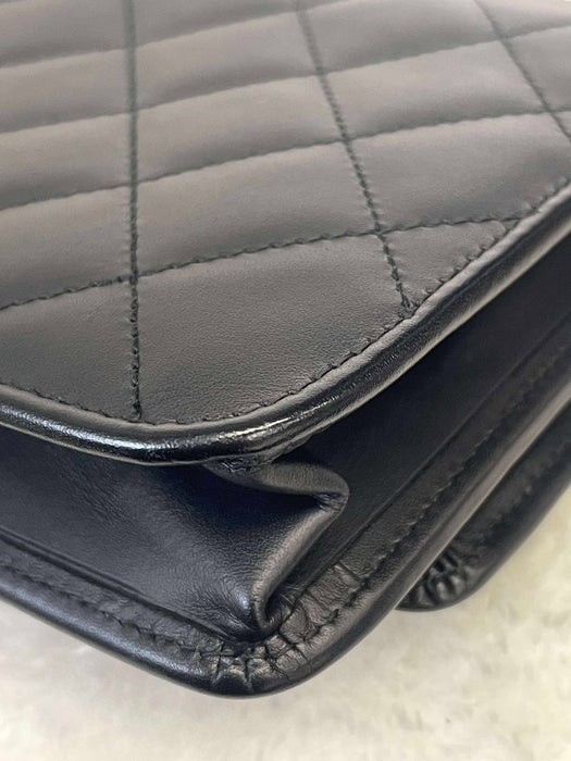 CHANEL Cambon Line Black Wallet on Chain　RANK A