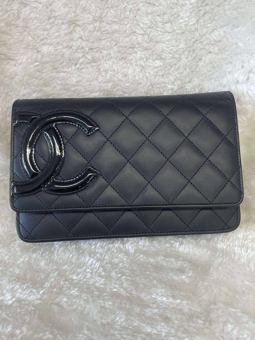 CHANEL Cambon Line Black Wallet on Chain　RANK A