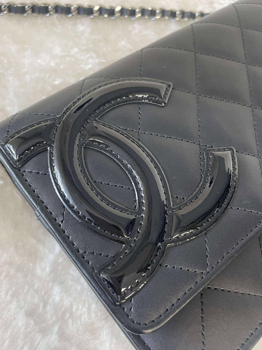 CHANEL Cambon Line Black Wallet on Chain　RANK A
