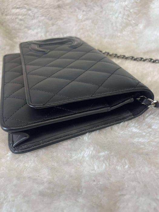 CHANEL Cambon Line Black Wallet on Chain　RANK A