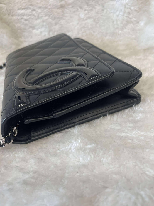 CHANEL Cambon Line Black Wallet on Chain　RANK A