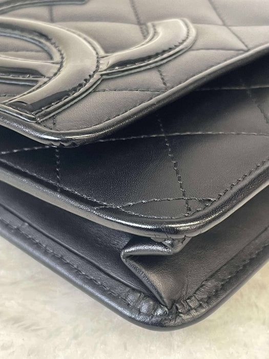 CHANEL Cambon Line Black Wallet on Chain　RANK A