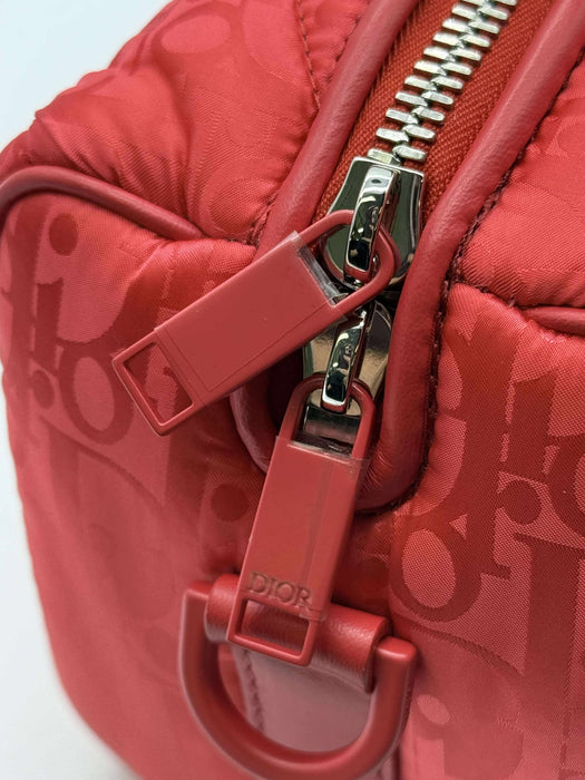 CHRISTIAN DIOR Stitch Red Nylon Shoulder Bag RANK A