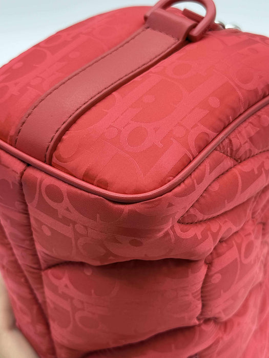 CHRISTIAN DIOR Stitch Red Nylon Shoulder Bag RANK A