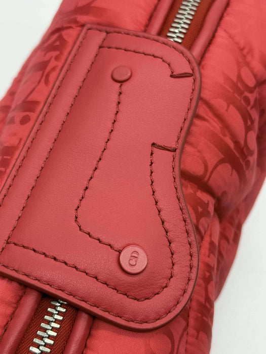 CHRISTIAN DIOR Stitch Red Nylon Shoulder Bag RANK A