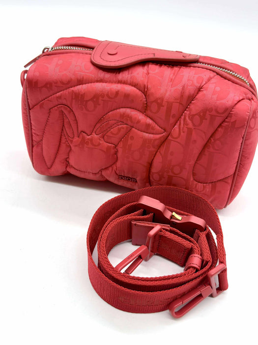 CHRISTIAN DIOR Stitch Red Nylon Shoulder Bag RANK A
