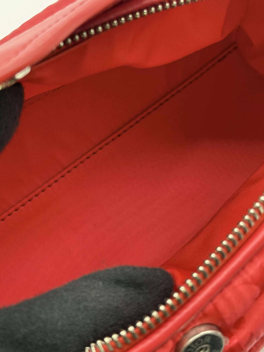 CHRISTIAN DIOR Stitch Red Nylon Shoulder Bag RANK A