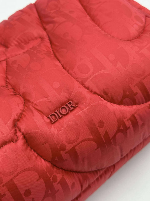 CHRISTIAN DIOR Stitch Red Nylon Shoulder Bag RANK A