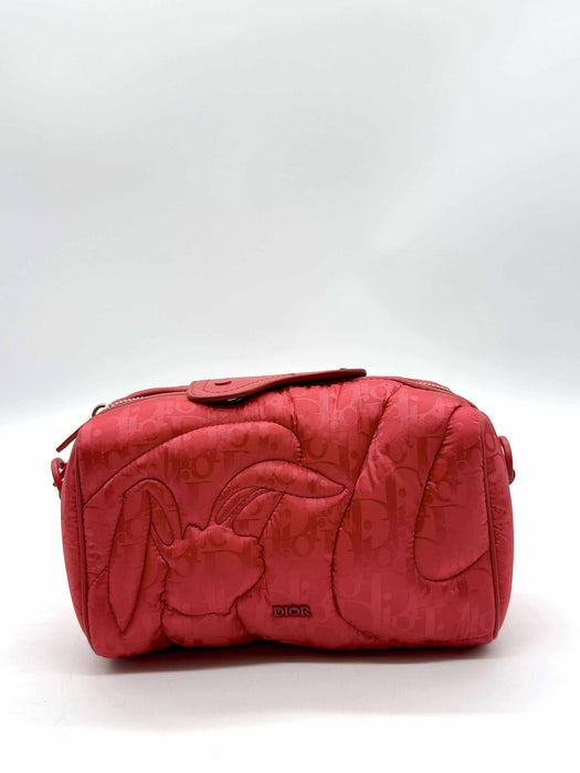 CHRISTIAN DIOR Stitch Red Nylon Shoulder Bag RANK A