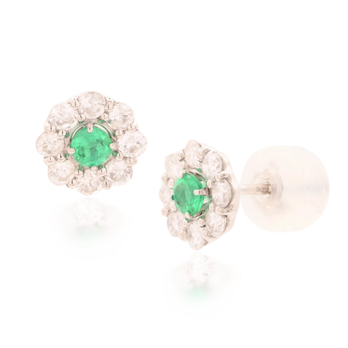 Diamond &  Emerald Flower Stud Earrings