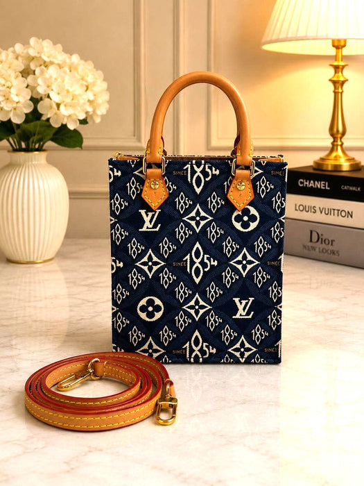 LOUIS VUITTON Petit Sac Plat Blue Monogram Jacquard 2-Way Bag