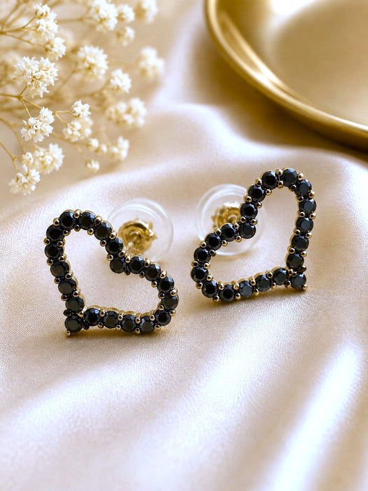 NBJ Open Heart Black Diamond Stud Earrings