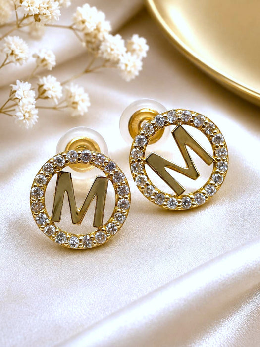 NBJ M Initial Diamond Stud Earrings