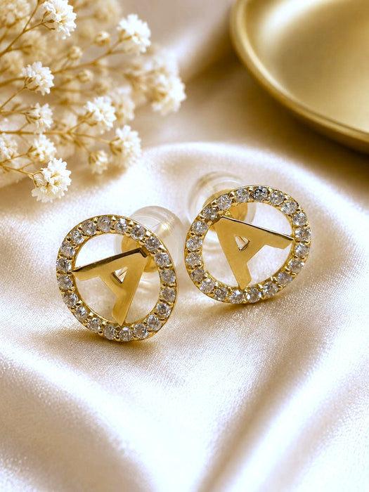 NBJ A Initial Round Diamond Stud Earring