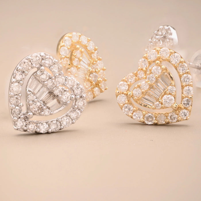 18K Yellow Gold & Diamonds Double Heart Pavé Earrings
