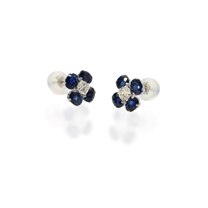 Sapphire & Diamond Four-Leaf Clover Stud Earrings