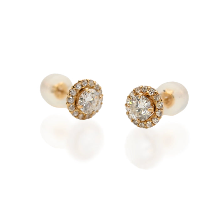 18K Yellow Gold & Diamond Sunflower Stud Earrings